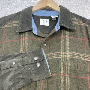 GAP Wool Shirt Mens Sz‎ L Plaid Corduroy Flannel Oversize Shacket 90's Vtg